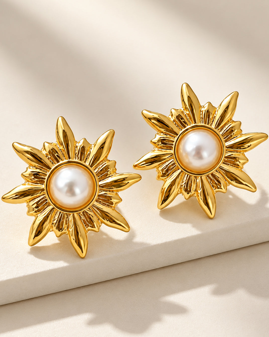 Sunburst Pearl Stud Earrings