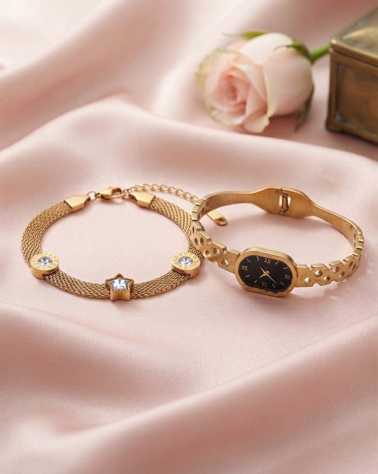 Vintage Mesh Watch & Bracelet Set