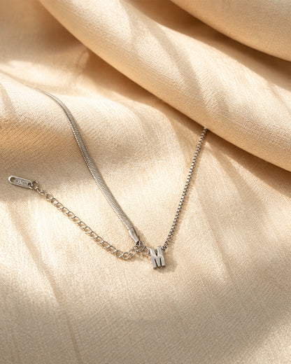 Layered Silver Initial Chain Bracelet
