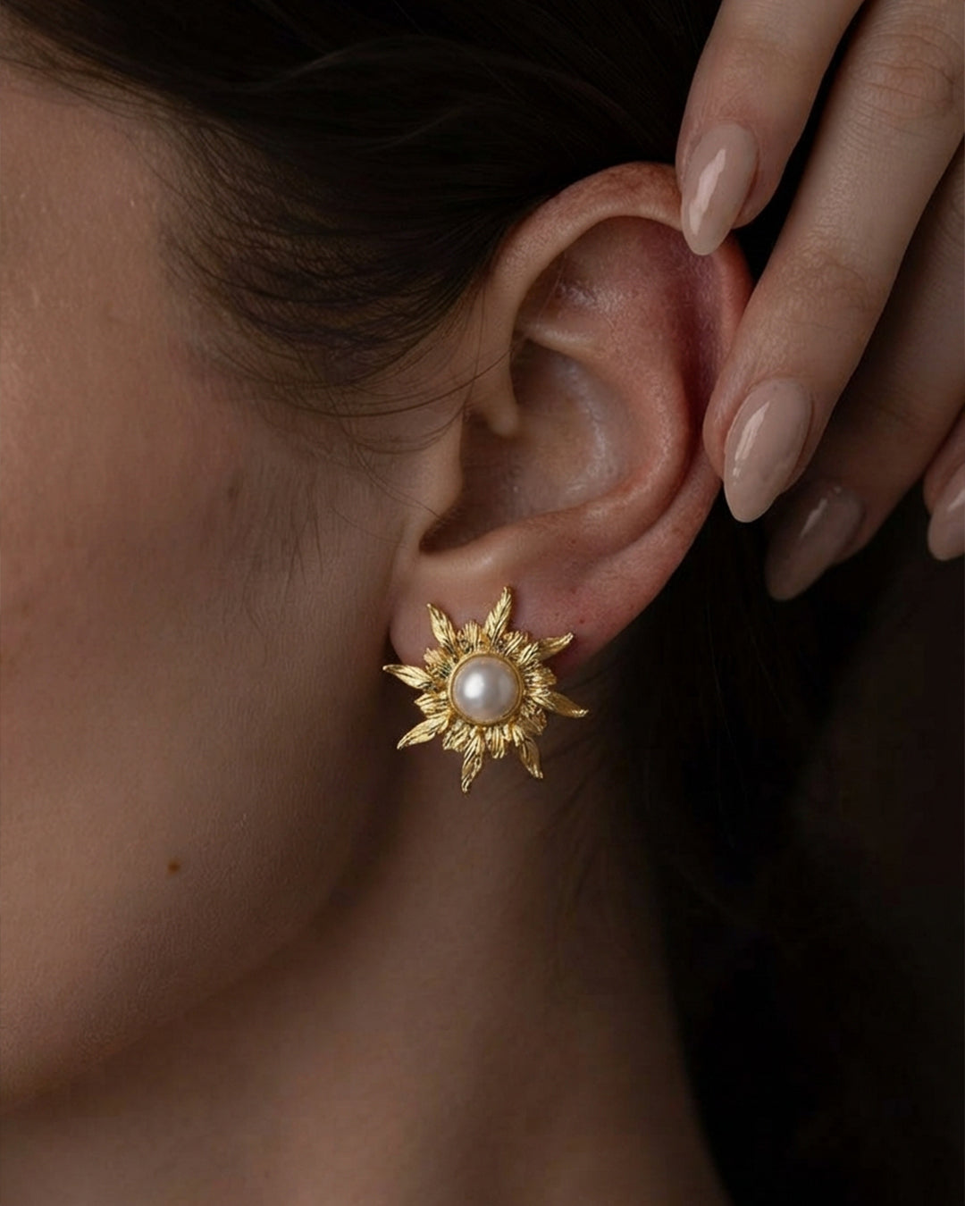 Sunburst Pearl Stud Earrings