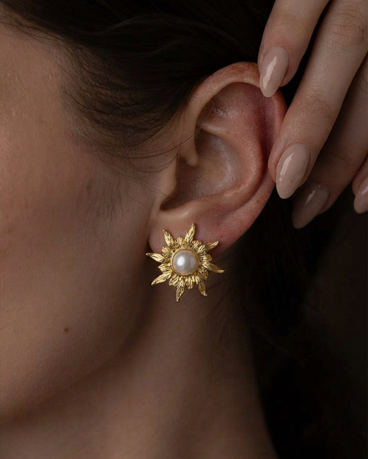 Sunburst Pearl Stud Earrings
