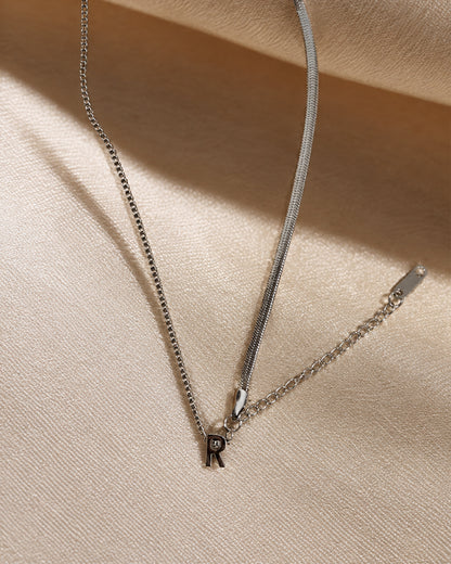 Layered Silver Initial Chain Bracelet