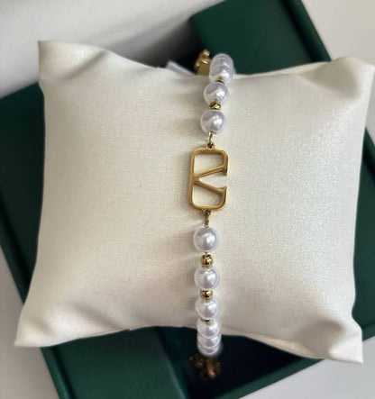 This is a Valentino Garavani VLogo Signature Pearl Bracelet