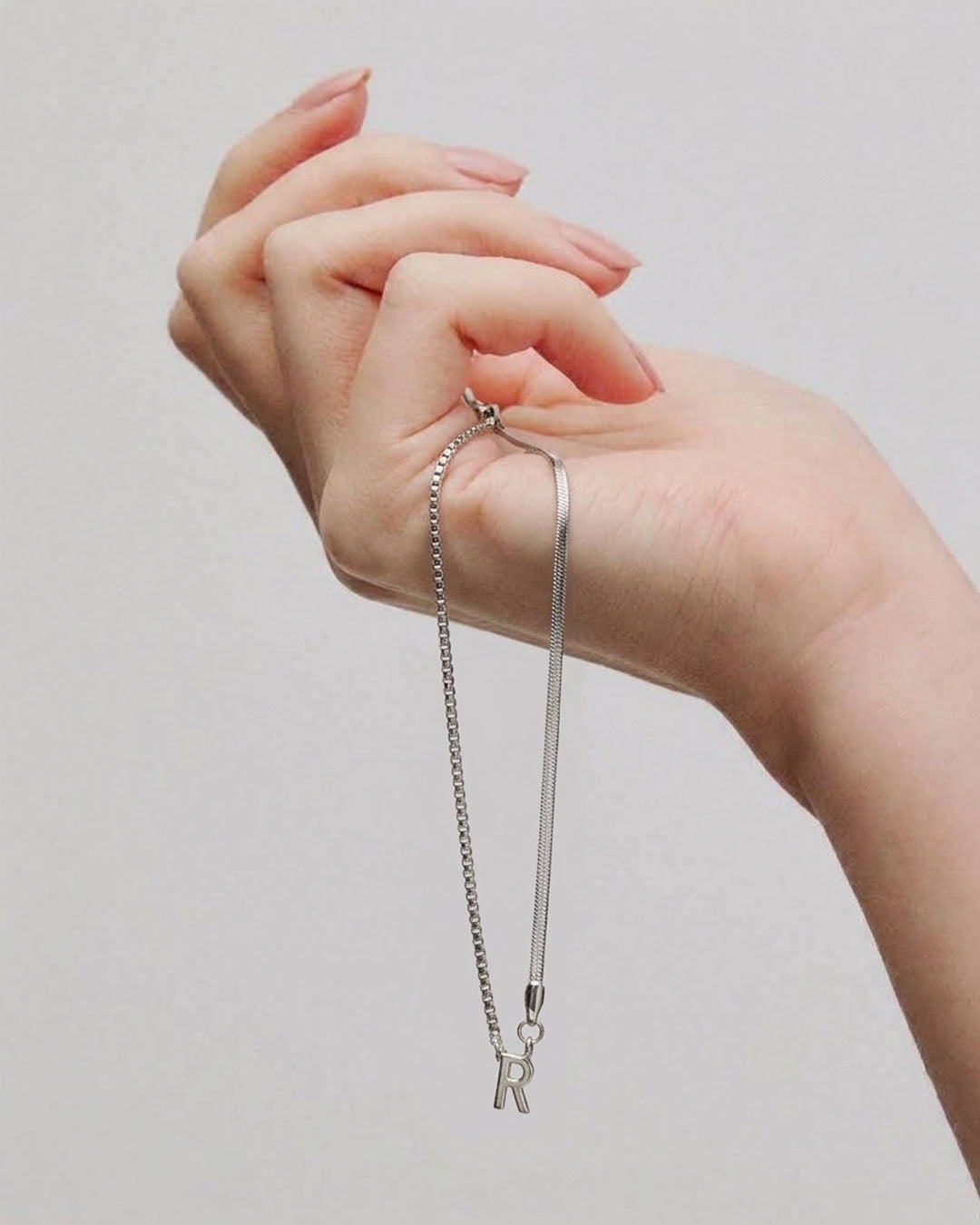 Layered Silver Initial Chain Bracelet