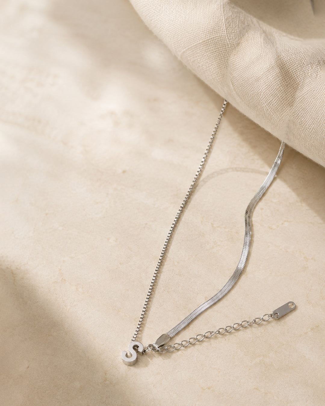 Layered Silver Initial Chain Bracelet