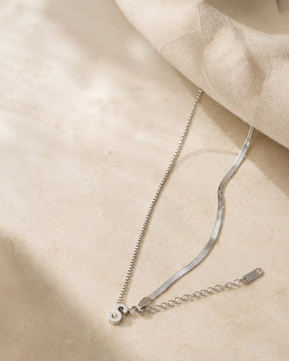 Layered Silver Initial Chain Bracelet