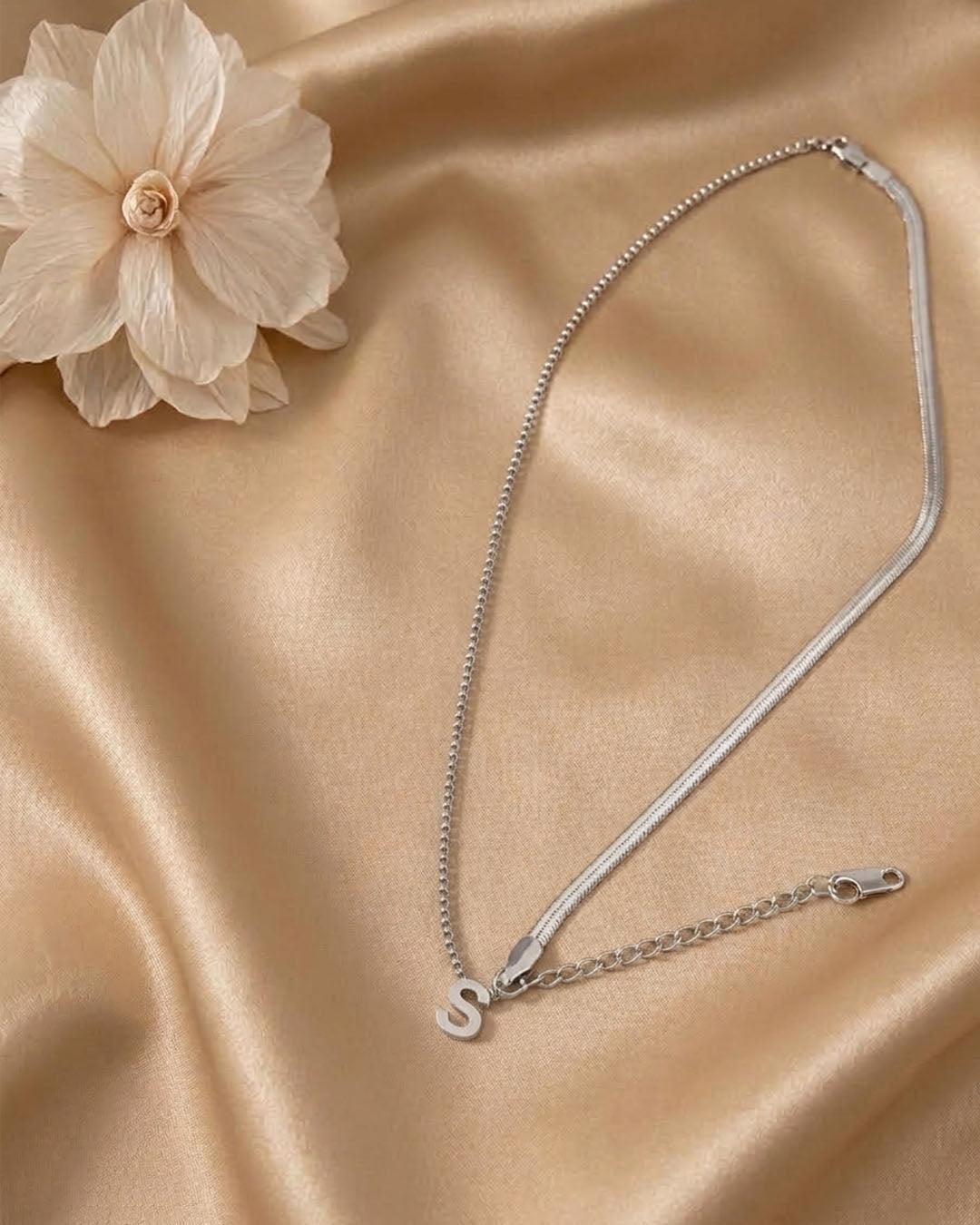 Layered Silver Initial Chain Bracelet