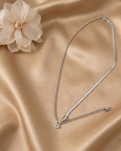 Layered Silver Initial Chain Bracelet