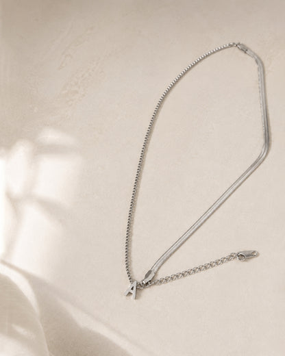 Layered Silver Initial Chain Bracelet